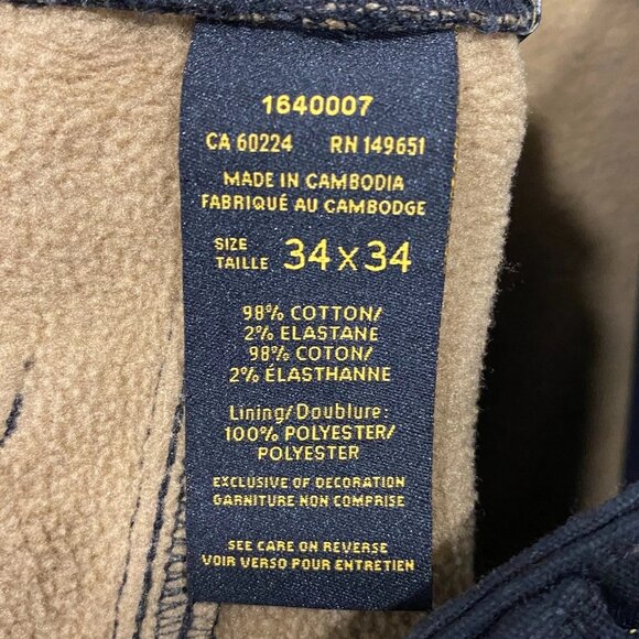 CAT Caterpillar Work Pants Mens 34 x 34 Black Canvas Fleece Lined Insulated - Picture 11 of 12